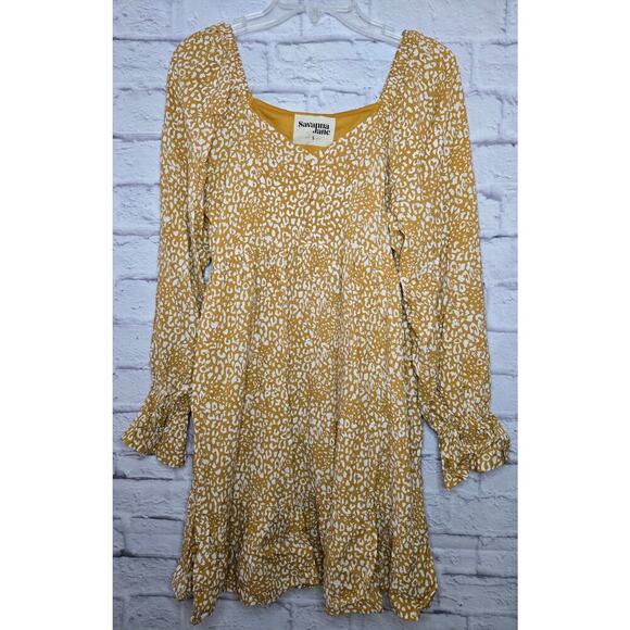 Savanna Jane boho long sleeve cheetah print yellow mini dress small. - Picture 1 of 6